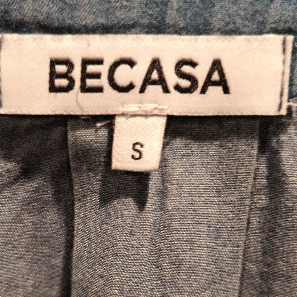 FINAL PRICE Becasa Blue Denim Dress w Pleated Front and Fringed Hem Small